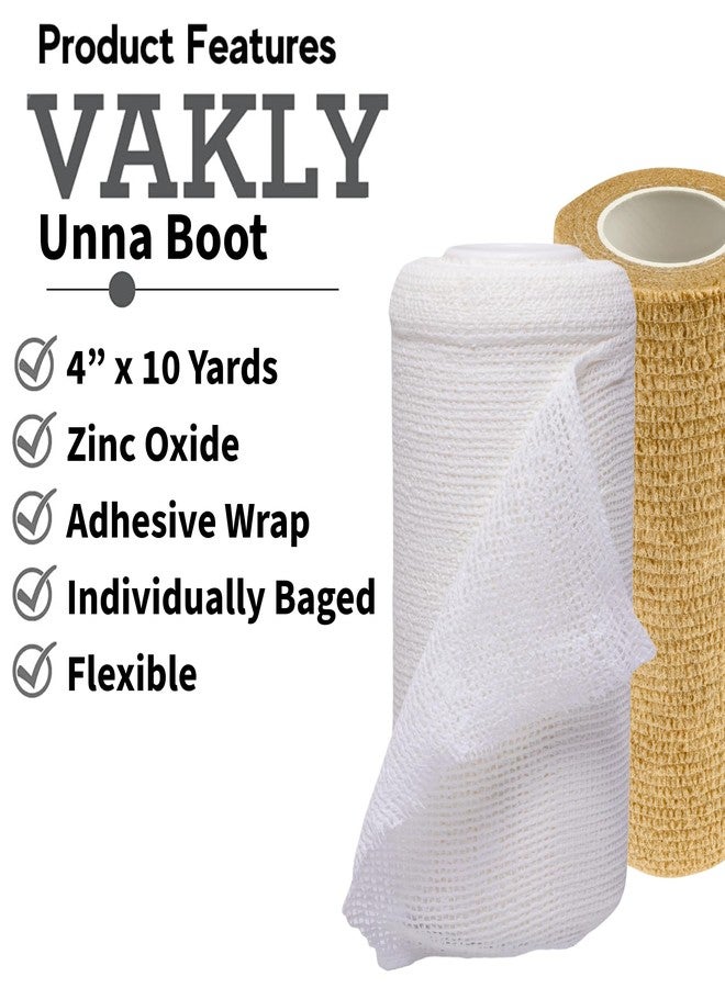 Vakly 4" Unna Boot Bandage Gauze Dressing with Zinc Oxide [4” x 10 Yards] Provides Customized Compression + Self Adhesive Cover Wrap (3 of Each) Individually Packaged - Image 2